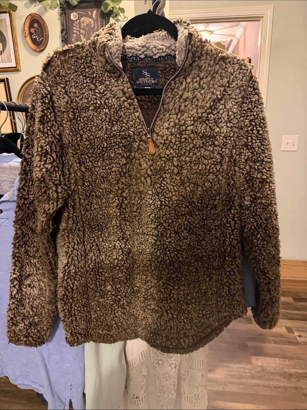 Simply Southern Brown Plush Sherpa Half-Zip Jacket